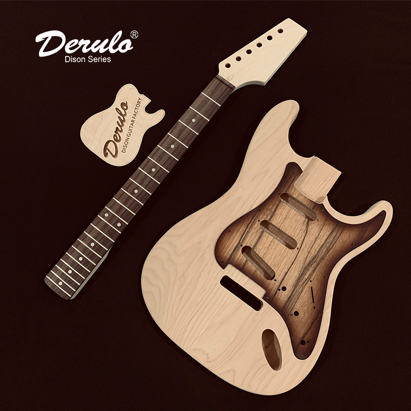 Derulo HighQuality Diy Electric Guitar Kit Unfinished Classic Alder Guitar Body ST type OEM Canada Maple/Rosewood Fretborad Neck