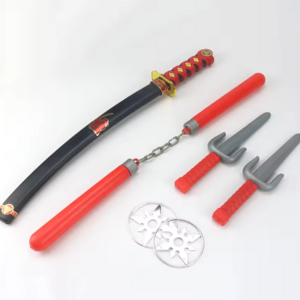 Most Popular Plastic Toy Samurai Sword With Red Nunchaku Darts Knife and Fork Weapon Play Set For Kids