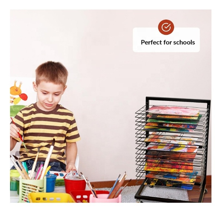 Functional & Mobile 19 Removable Shelves  Art Storage  Painting Drying Rack with Wheels for Painting Classroom