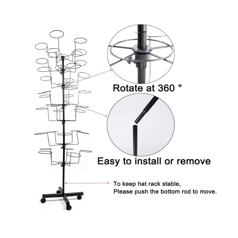 7 Tier Hat Rack Stand with 35 Hooks Rotating Hat Rack  Metal Freestanding Customizable Display Stand Large  Hat Hanger Rack