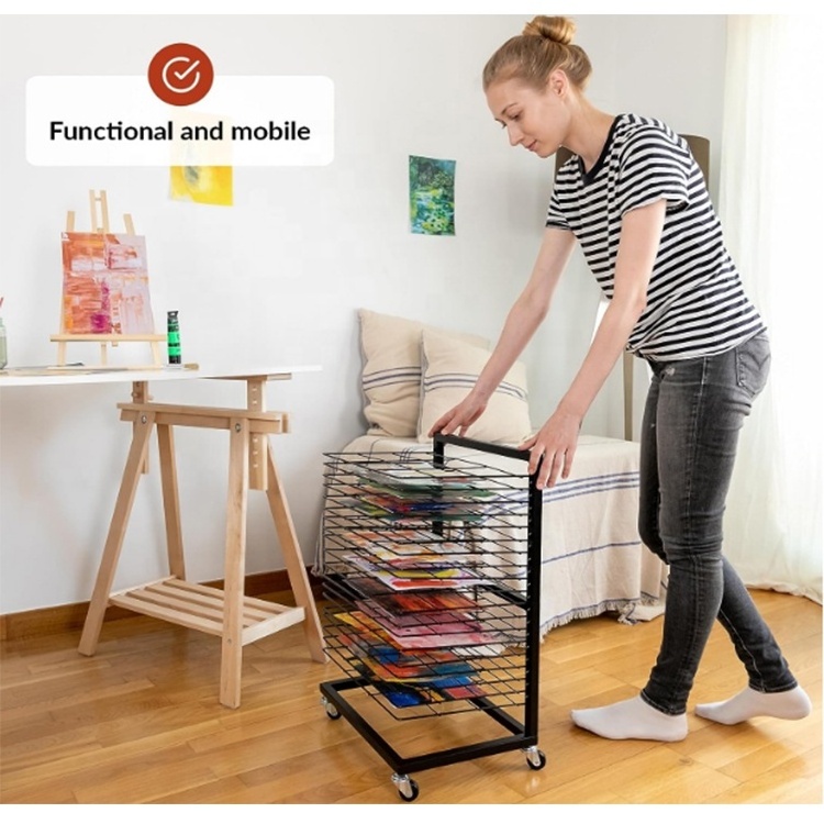 Functional & Mobile 19 Removable Shelves  Art Storage  Painting Drying Rack with Wheels for Painting Classroom