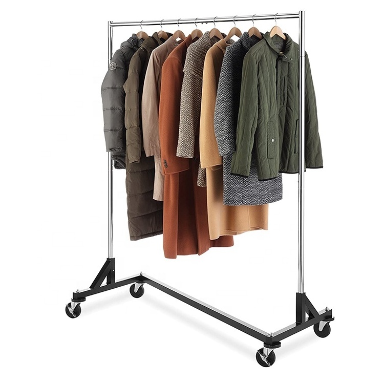 Adjustable  Height Rolling  Heavy Duty Single Rail Z Clothing Garment Rack  w/Lockable Castors for home and Store