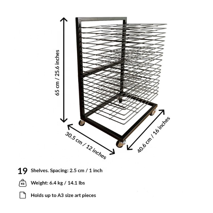 Functional & Mobile 19 Removable Shelves  Art Storage  Painting Drying Rack with Wheels for Painting Classroom