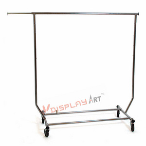 Supermarket Home Heavy Duty Chrome Metal Single Bar Collapsible Adjustable Display Garment Clothing Wheels Hanging Rack