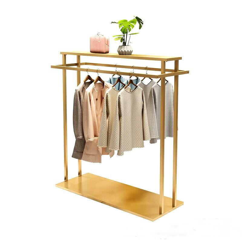 Minimal Art Design Double Side Clothing Display Clothes Gold Metal Display  Rack