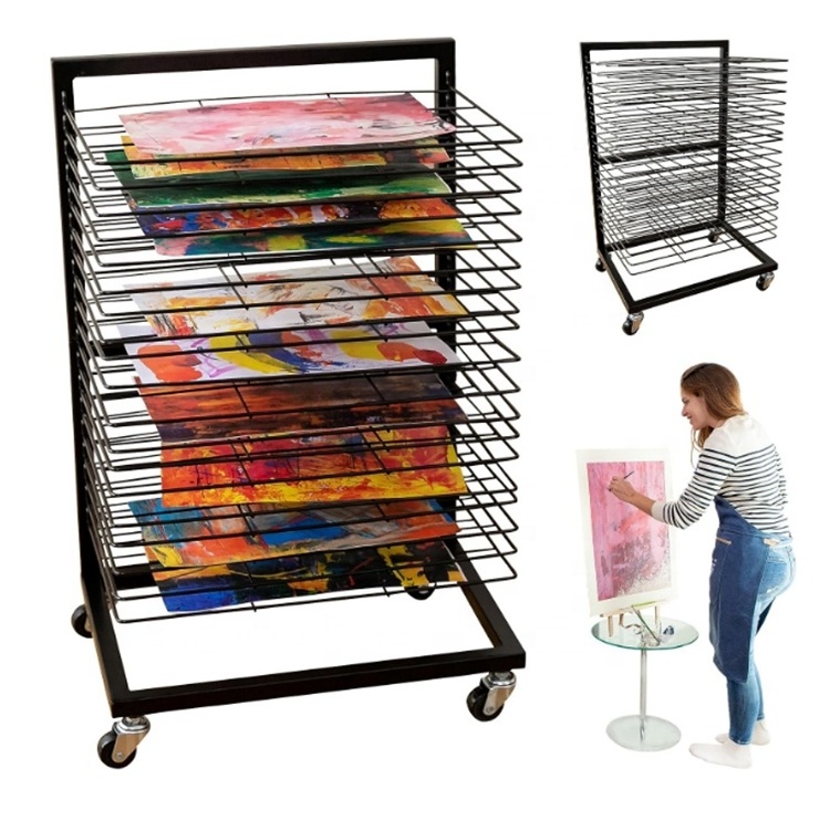 Functional & Mobile 19 Removable Shelves  Art Storage  Painting Drying Rack with Wheels for Painting Classroom