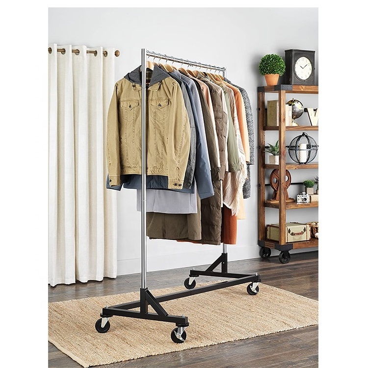 Adjustable  Height Rolling  Heavy Duty Single Rail Z Clothing Garment Rack  w/Lockable Castors for home and Store