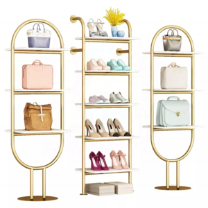 Multi-layer Shop Furniture Metal Display Stand Best Selling Glossy Stainless Steel Gold Shoe Bag Display Rack Display Shelf