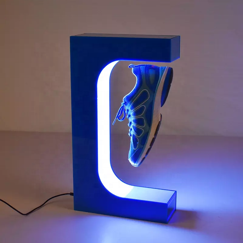 Levitating Rotating Sneakers Display Stand Custom High Quality Racks Shoe Magnetic Floating Display Shelf With LED Light