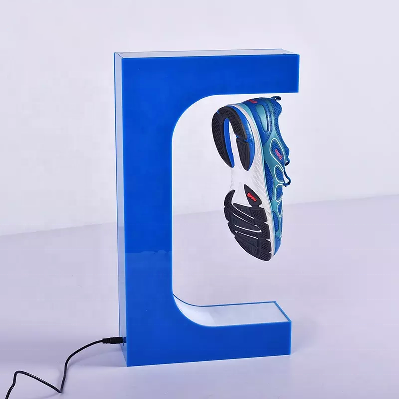 Levitating Rotating Sneakers Display Stand Custom High Quality Racks Shoe Magnetic Floating Display Shelf With LED Light