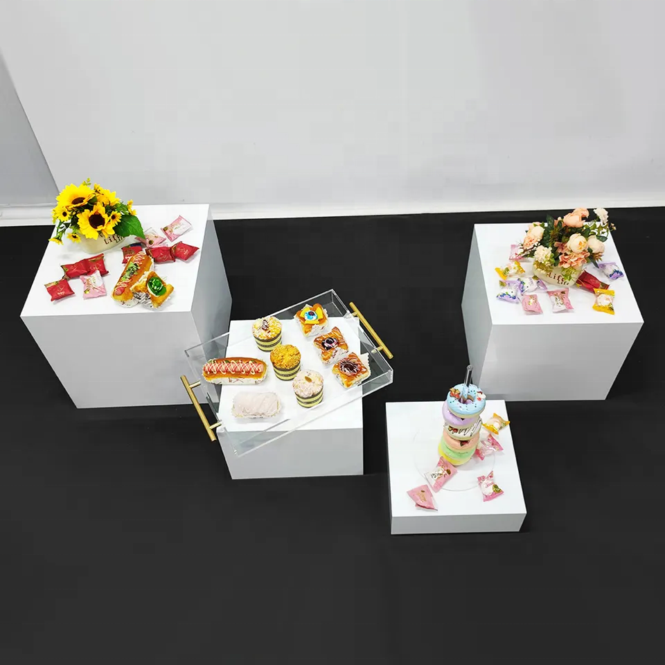 Customized Wedding Decoration Premium Cake Food Display Stand White Buffet Acrylic Display Risers Cubes