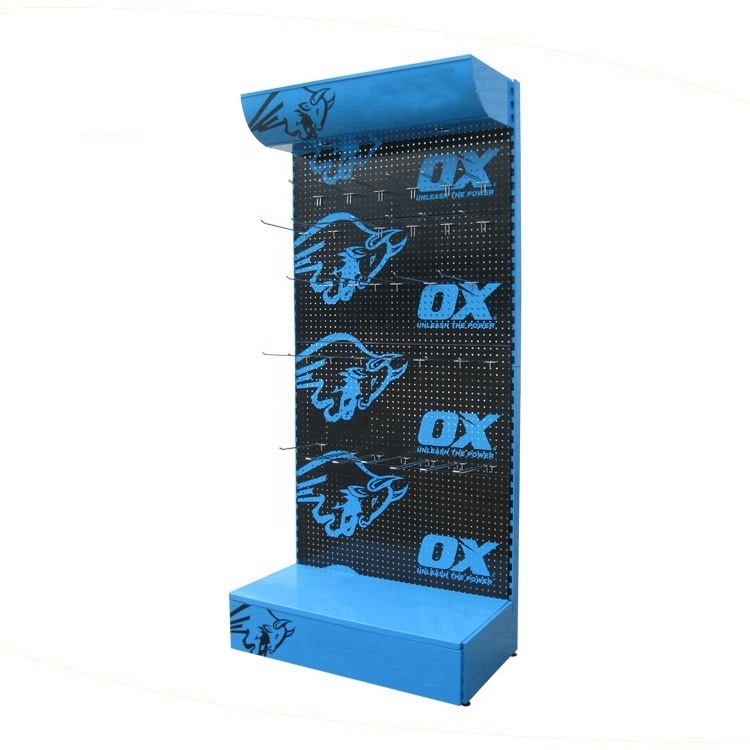 Blue Exhibition Display Racks For Shops Hardware Store Hanging Pegboard Metal Display Rack