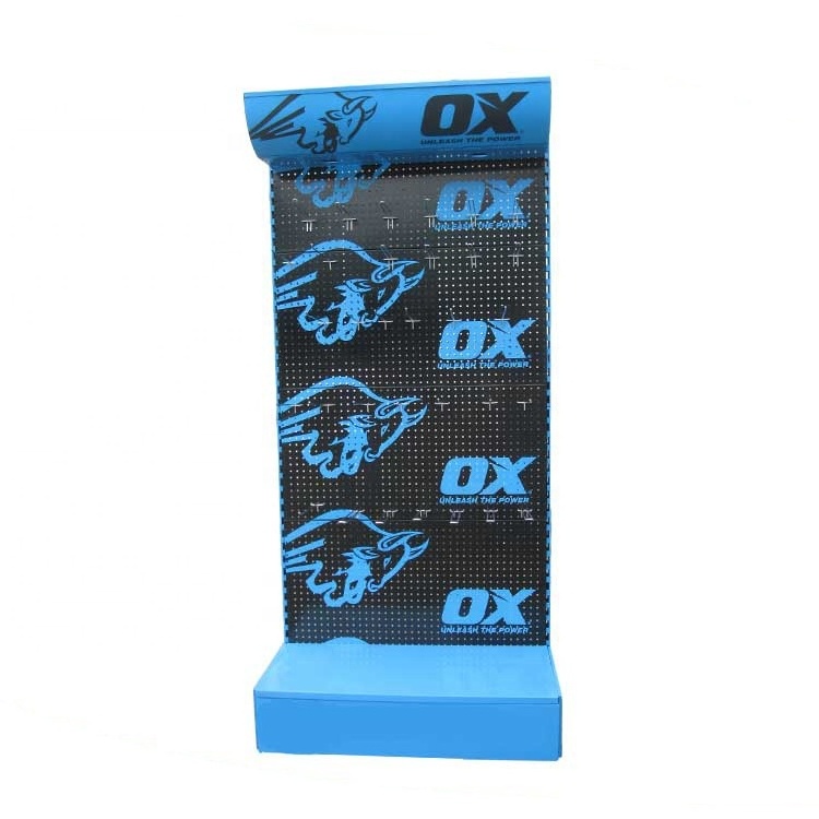 Blue Exhibition Display Racks For Shops Hardware Store Hanging Pegboard Metal Display Rack