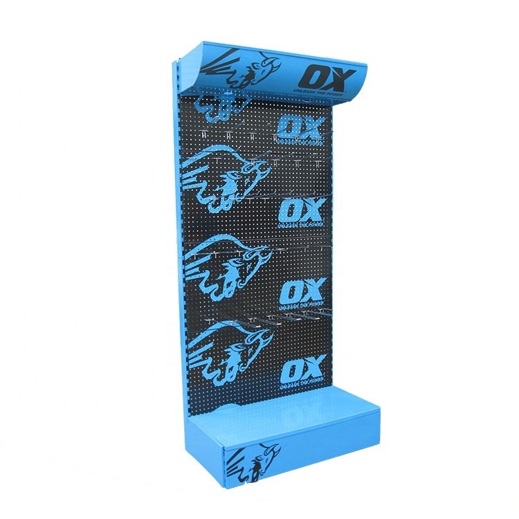 Blue Exhibition Display Racks For Shops Hardware Store Hanging Pegboard Metal Display Rack