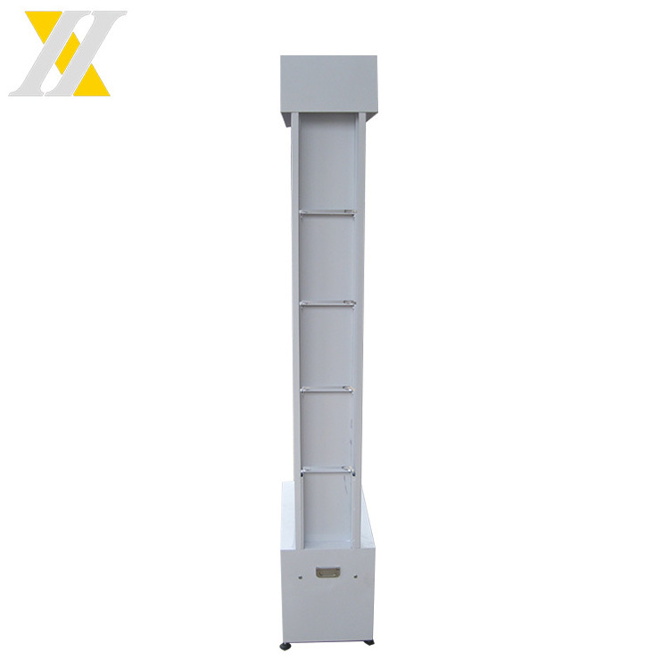 Shelves Display Rack with Cabinet Free Standing Glass Spray Paint Metal White Floor Standing Displaying Cosmetic, Light Items