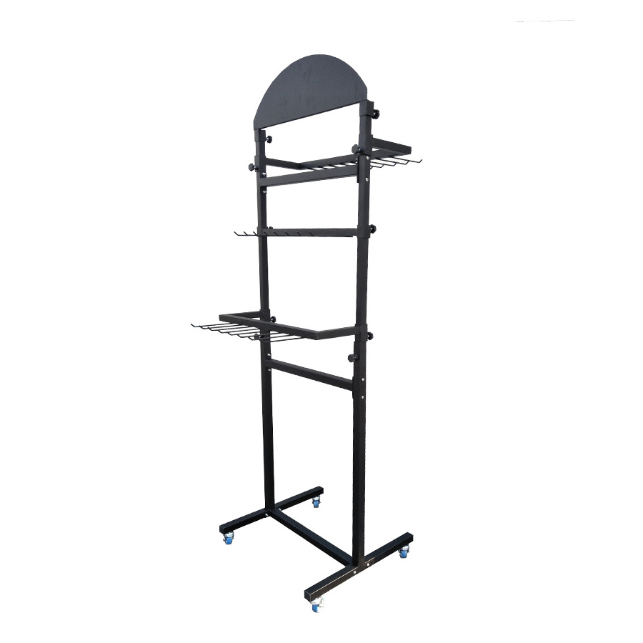 Free Standing Rolling Rack 2 Sides Cross Bar Hanging Leather Belts Underwear Scarf Display Stand