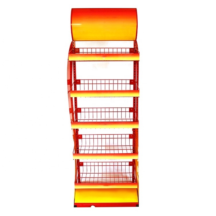 Customized 5 Lays Metal Wire Basket Candy Potato Chip Snacks Display Rack Metal Wire Potato Chips Display Rack