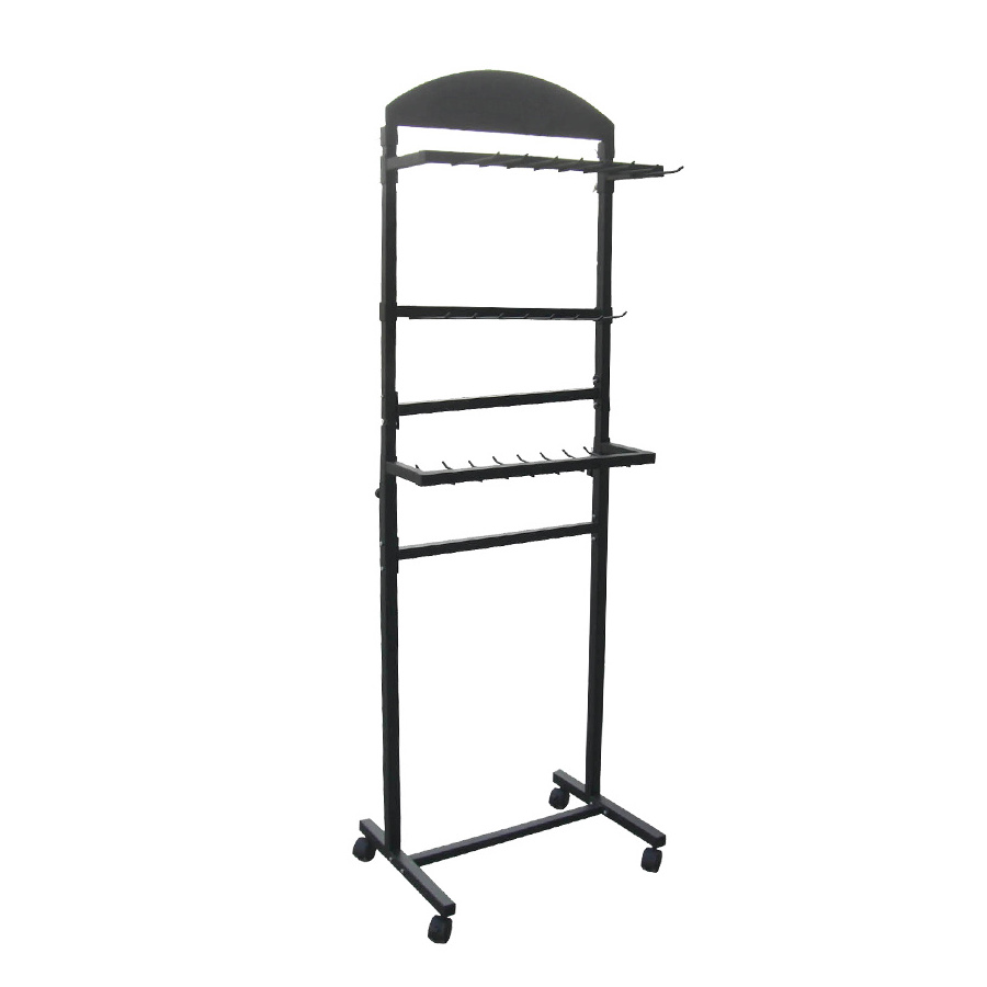 Free Standing Rolling Rack 2 Sides Cross Bar Hanging Leather Belts Underwear Scarf Display Stand