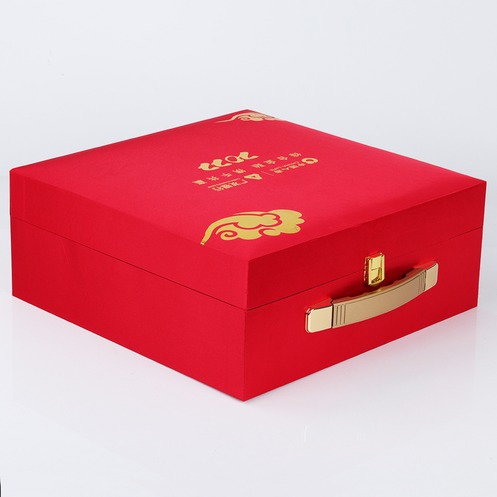 Delicate unique customize design packaging paper cardboard suitcase gift box with metal lock and handle for gift outside package