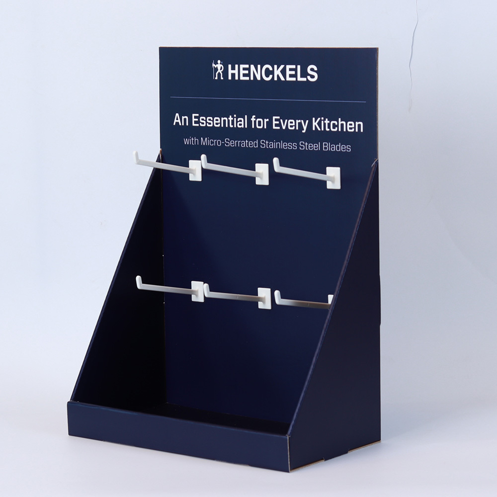 High Quality peg hooks recyclable cardboard paper display racks for exhibition promotion stationery/sock/food/skincare retailers