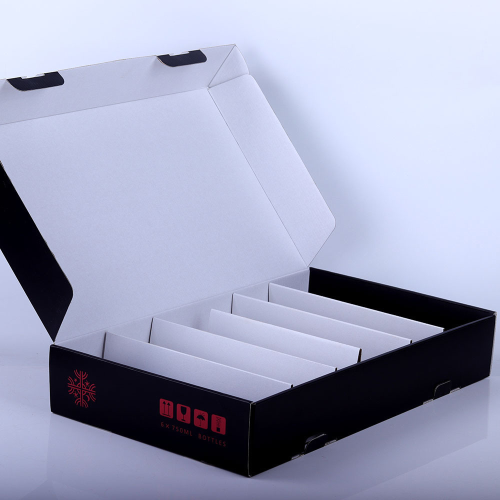 Hot selling cheap price custom logo eco-friendly paper shipping boxes black mailer box for 6 wine bottle packaging