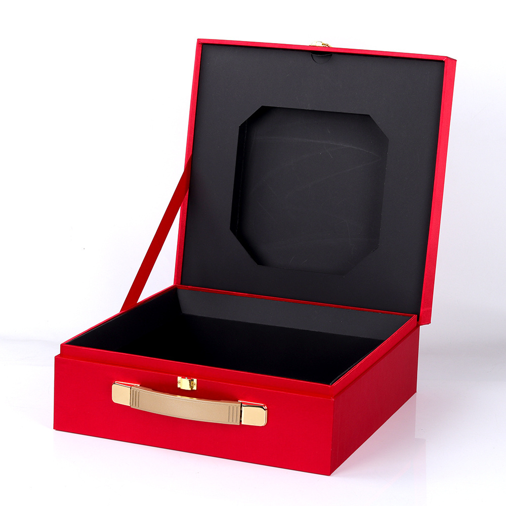 Luxury New style packaging paper cardboard suitcase gift box with metal lock and handle accept customized design