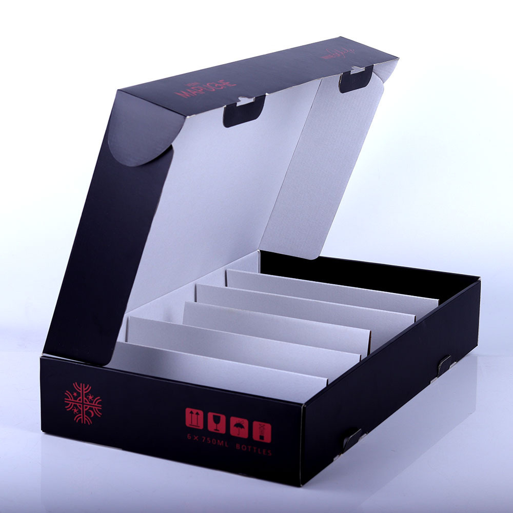 Hot selling cheap price custom logo eco-friendly paper shipping boxes black mailer box for 6 wine bottle packaging