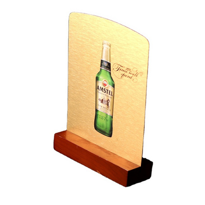 Custom Acrylic Desktop Menu LED Display Card Wedding Table Number Menu Sign Holder Stand with Wood Base for Advertising