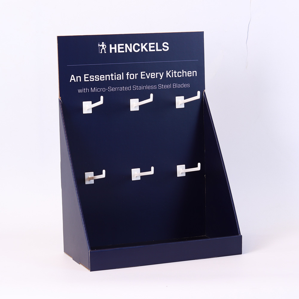 High Quality peg hooks recyclable cardboard paper display racks for exhibition promotion stationery/sock/food/skincare retailers