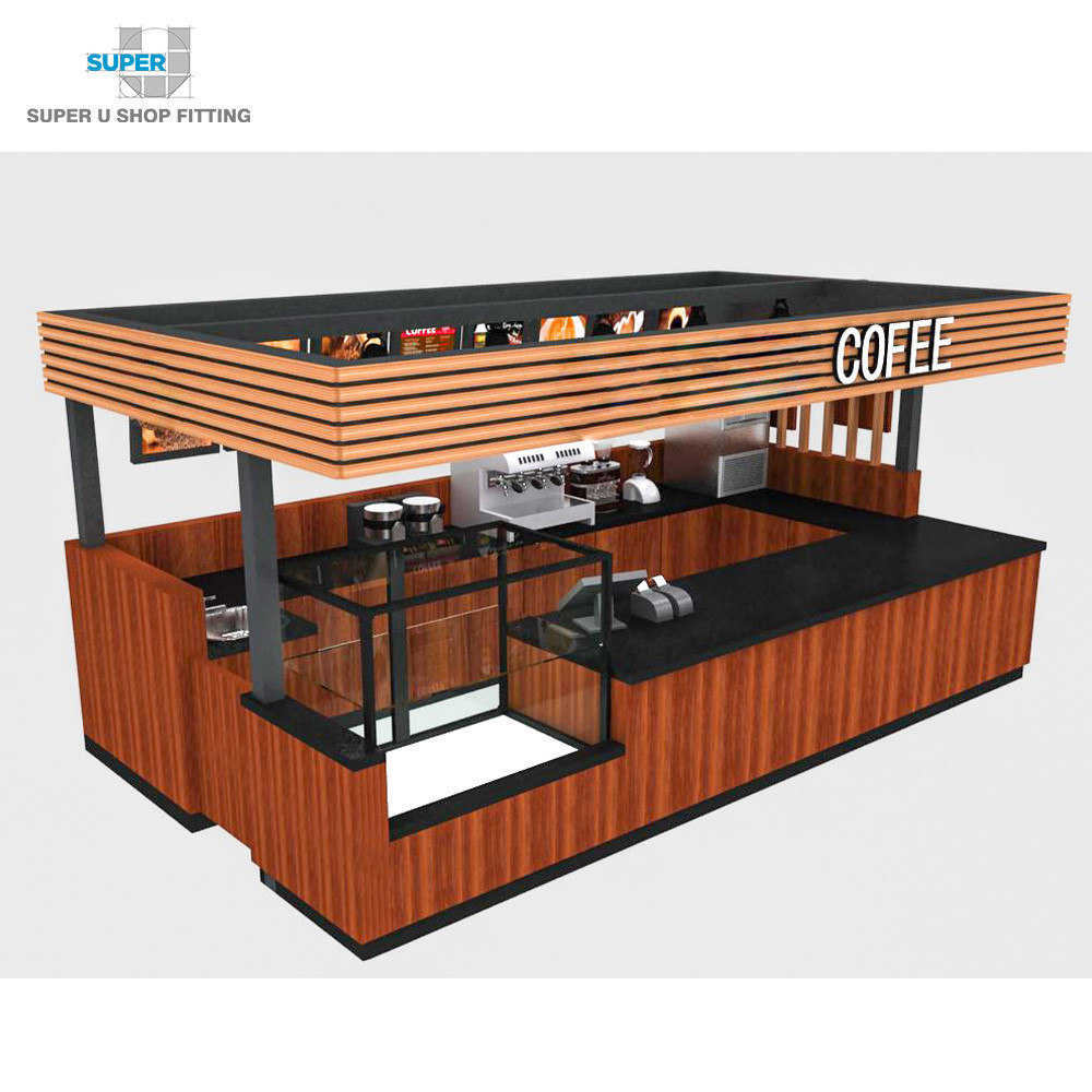 Retail Food Kiosk Wholesale Wooden Coffee Showcase Small Shopping Mall Coffee Kiosk Design for Sale