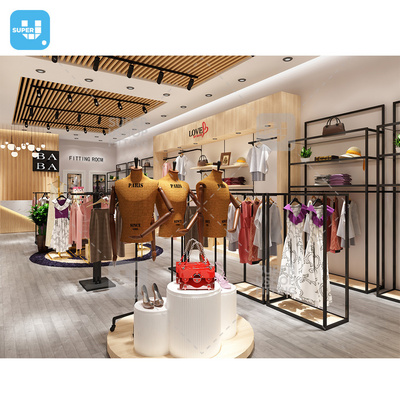 Trendy Fashion Retail Boutique Shop Furniture Custom Wooden Clothes Display Racks for Clothing Store Design