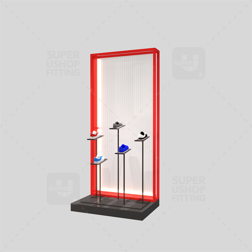 Customized Metal Wall Mounted Store Design Shoe Display Rotating Showroom Led Shoes Display Rack for Retail Shop