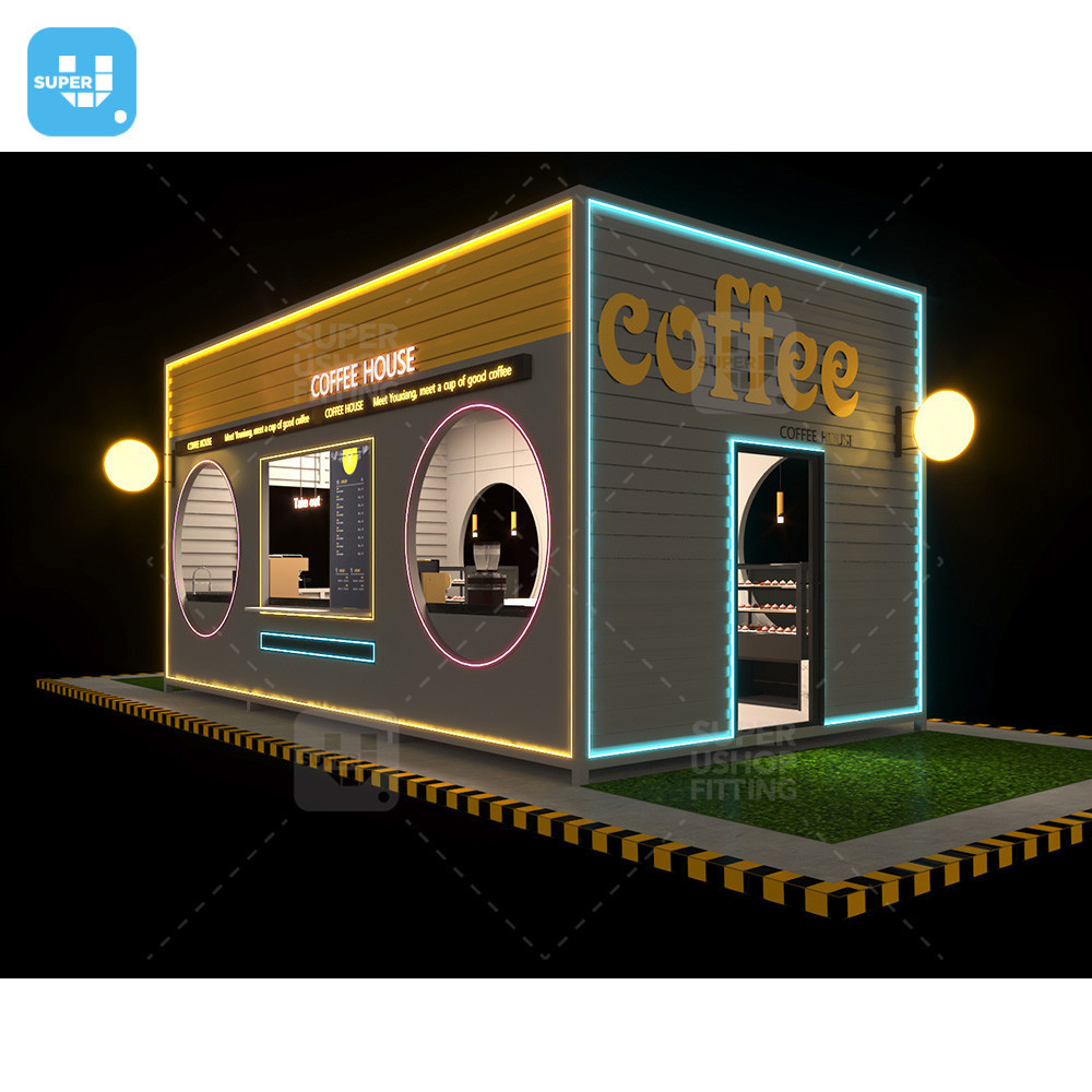 Custom Sweets Shop Furniture Container Metal Cafe Bake Drinks Shop Display Modern Coffee Kiosk Food