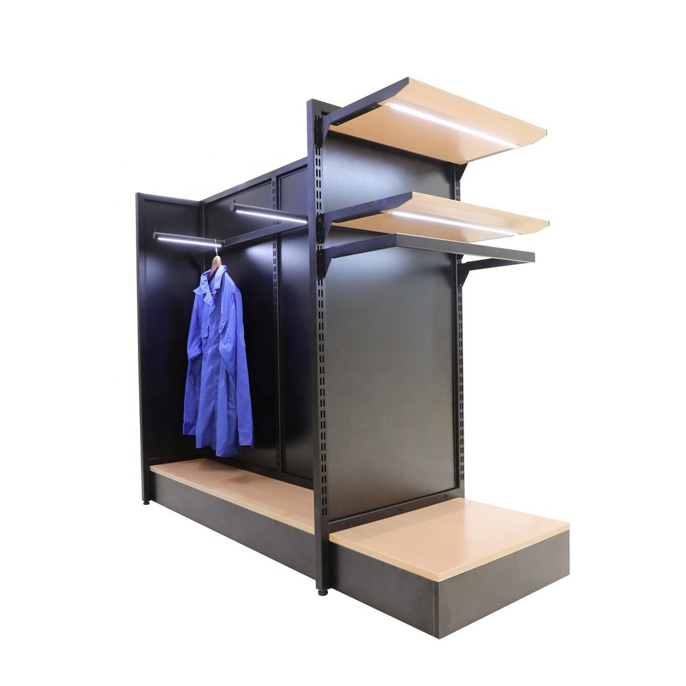 Commercial Grade Garment Gondola with Shelves for Clothes Heavy Duty Lighting Adjustable Double Clothing Garment Rack