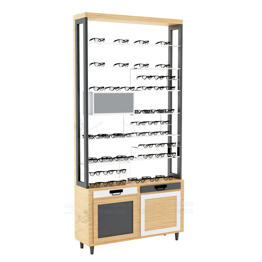 Shopping Mall Wholesale Optical Display Rack Fashion Customized Wooden Metal Sunglasses Display Kiosk Design