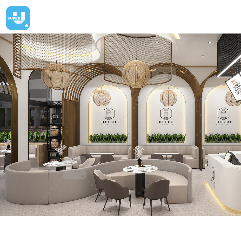 Trendy Custom Cafe Store Design Gold Metal Frame Decorative Cafe Shop Decoration Modern Coffee Shop Furniture for Sale