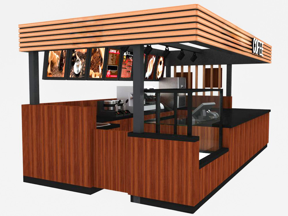 Retail Food Kiosk Wholesale Wooden Coffee Showcase Small Shopping Mall Coffee Kiosk Design for Sale