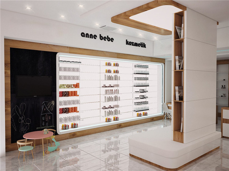 Factory Directly Selling Glass Shelf Cosmetic Wall Display Wooden Shop Furniture Pharmacy Wall Display Cabinet