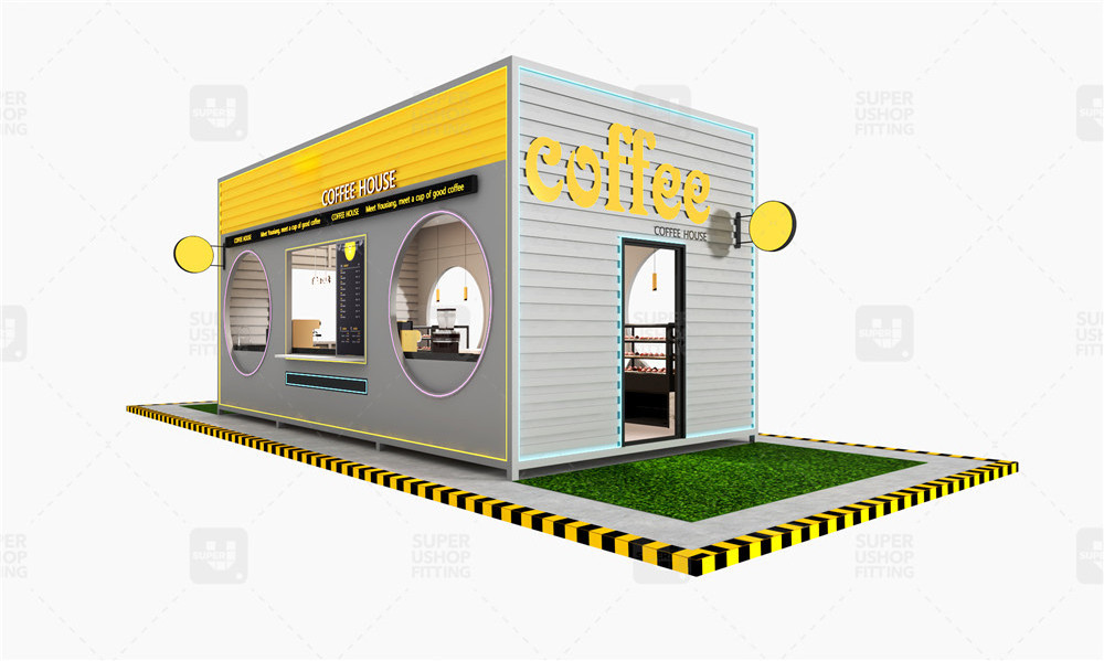 Custom Sweets Shop Furniture Container Metal Cafe Bake Drinks Shop Display Modern Coffee Kiosk Food