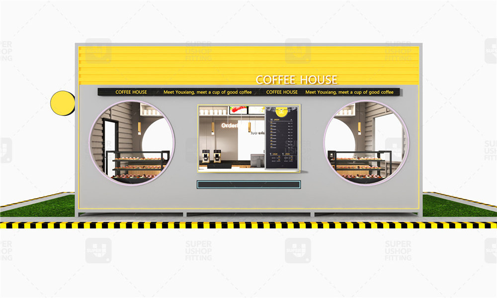 Custom Sweets Shop Furniture Container Metal Cafe Bake Drinks Shop Display Modern Coffee Kiosk Food