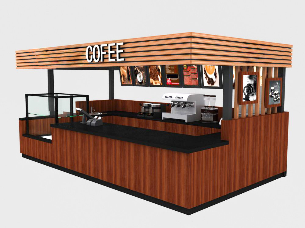 Retail Food Kiosk Wholesale Wooden Coffee Showcase Small Shopping Mall Coffee Kiosk Design for Sale