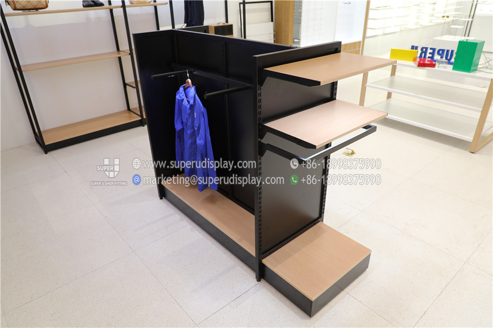 Commercial Grade Garment Gondola with Shelves for Clothes Heavy Duty Lighting Adjustable Double Clothing Garment Rack