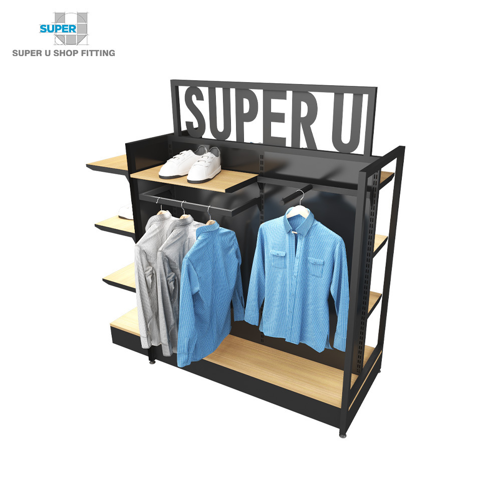 New Product Launch Clothing Luminous Gondola Display Stand Garment Double Sided Rack with LED Shelf