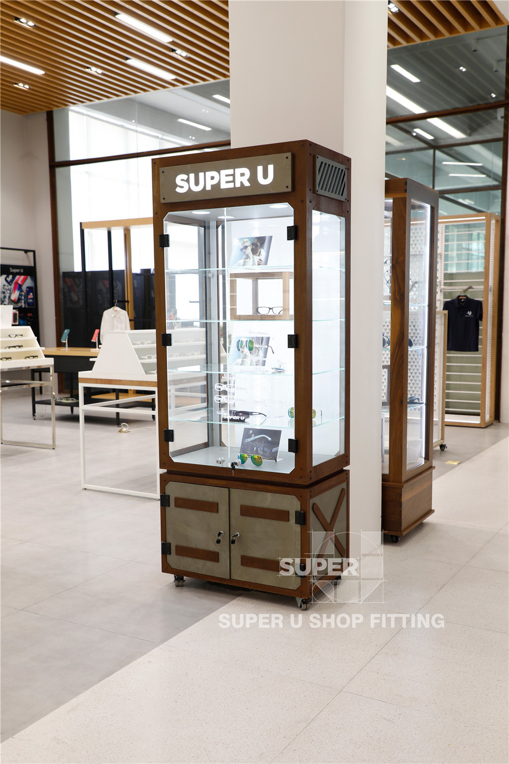 Industrial Eyewear Glass Stand Showcase Design Custom Wholesale Commercial Retail Store Lockable Sunglasses Display Cabinet