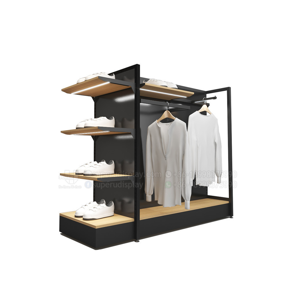 New Product Launch Clothing Luminous Gondola Display Stand Garment Double Sided Rack with LED Shelf