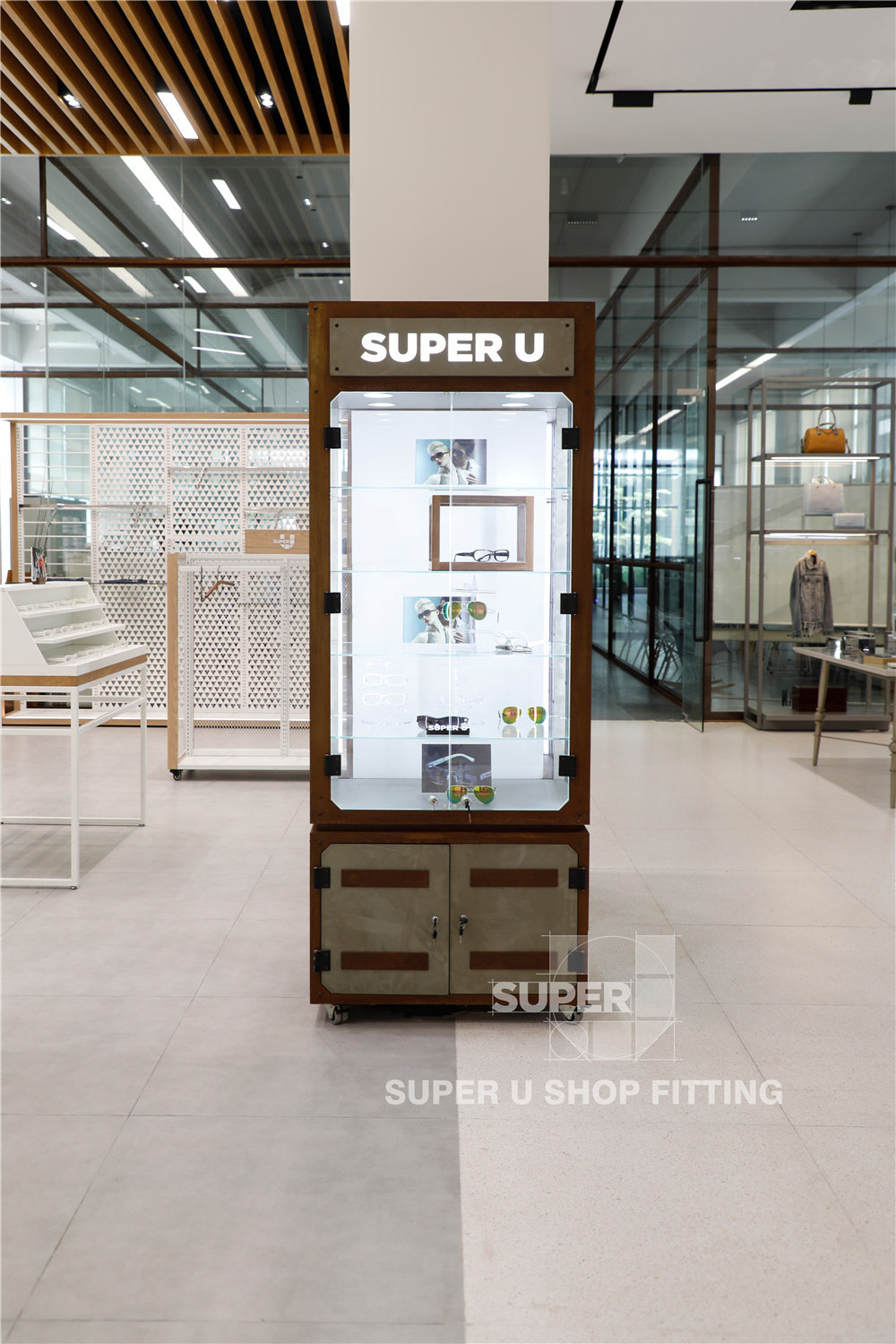 Industrial Eyewear Glass Stand Showcase Design Custom Wholesale Commercial Retail Store Lockable Sunglasses Display Cabinet