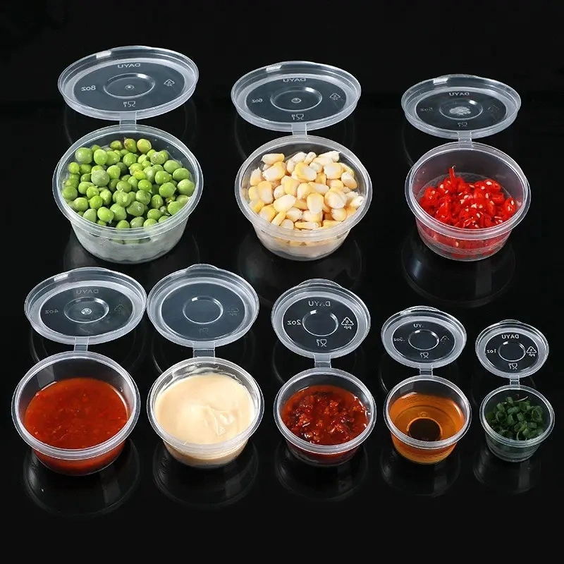 OEM PET/PP Disposable Small Plastic Takeaway Round Dip Sauce Cups Packaging Container For Restaurant