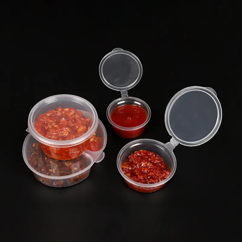 OEM PET/PP Disposable Small Plastic Takeaway Round Dip Sauce Cups Packaging Container For Restaurant