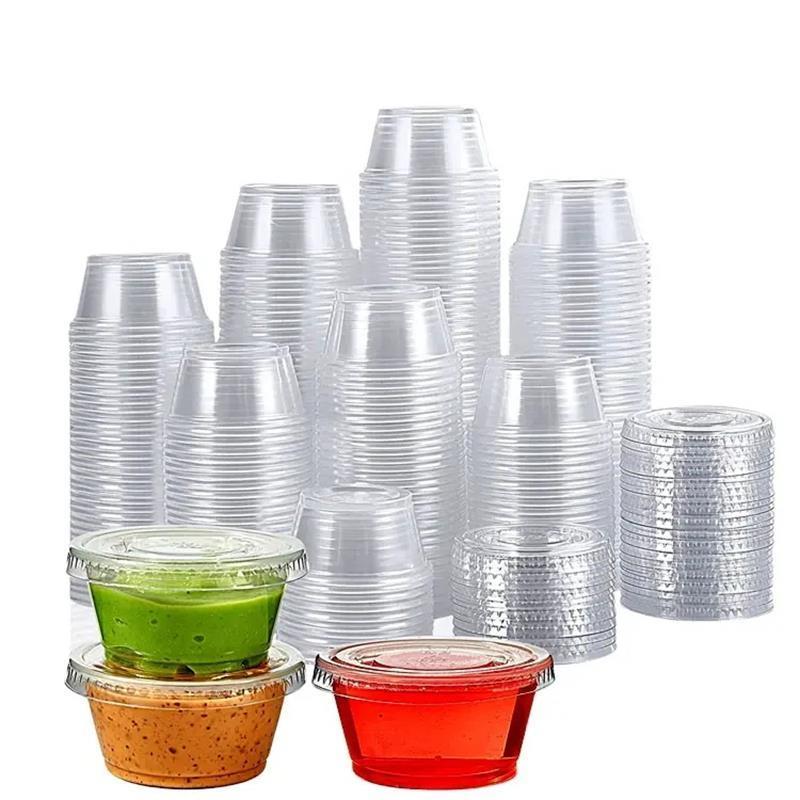 OEM PET/PP Disposable Small Plastic Takeaway Round Dip Sauce Cups Packaging Container For Restaurant