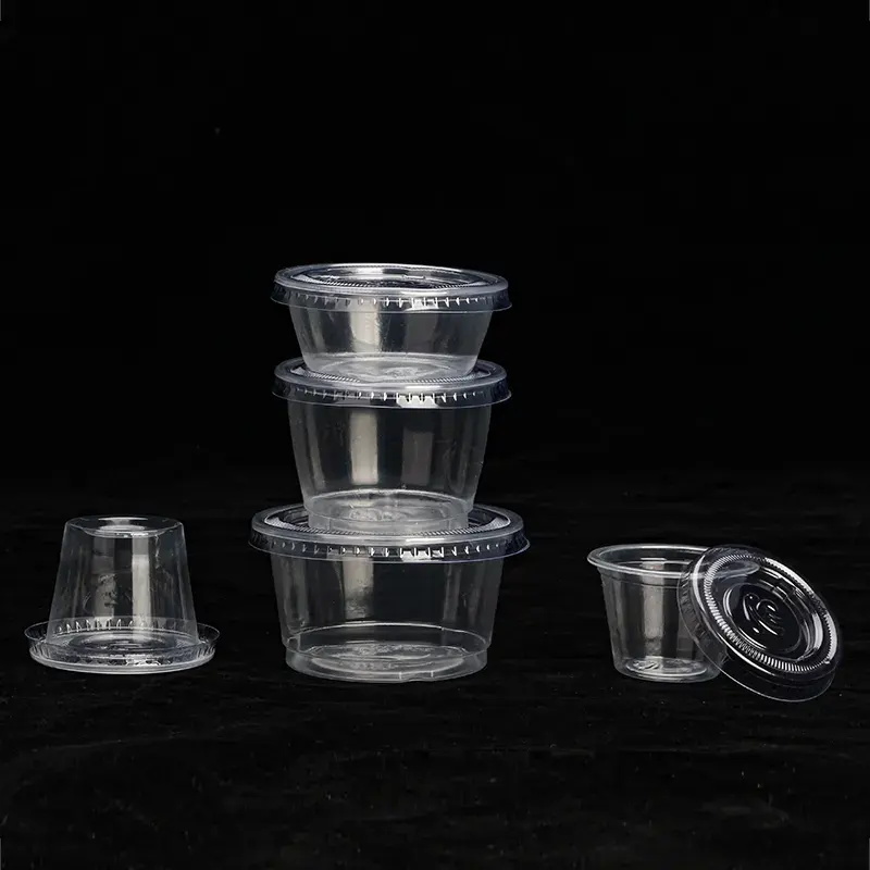 OEM PET/PP Disposable Small Plastic Takeaway Round Dip Sauce Cups Packaging Container For Restaurant